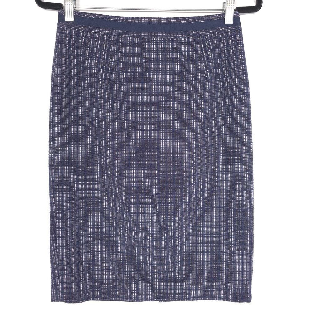 Boden Women’s Skirt 4R Check Navy Tweed Straight Pencil Marled Cotton Slit WG492
